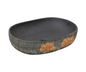 vidaXL Lavabo sobre encimera ovalado cerámica gris y negro 59x40x14 cm