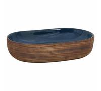 vidaXL Lavabo sobre Encimera Ovalado, Lavamanos de Tocador, Lavabo de Fregadero, Lavamanos sobre Encimera para Baño Aseo, Cerámica Marrón y Azul