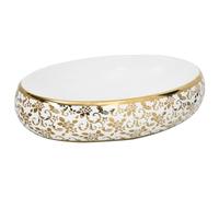 vidaXL Lavabo sobre Encimera Ovalado, Lavamanos de Tocador, Lavabo de Fregadero, Lavamanos sobre Encimera para Baño Aseo, Cerámica Blanco Dorado