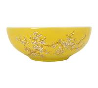 vidaXL Lavabo sobre Encimera Redondo, Lavamanos de Tocador, Lavabo de Fregadero, Lavamanos sobre Encimera para Baño Aseo, Cerámica Blanco Amarillo