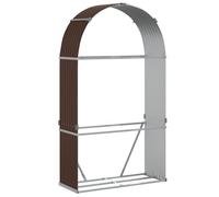 vidaXL Leñero, Estante Almacenaje de Leñas Troncos, Registro de Chimenea, Leñero de Chapas para Salón Jardín, Acero Galvanizado Marrón