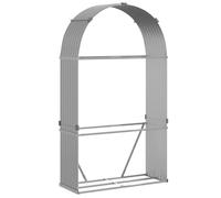 vidaXL Leñero, Estante Almacenaje de Leñas Troncos, Registro de Chimenea, Leñero de Chapas para Salón Jardín, Acero Galvanizado Gris Claro