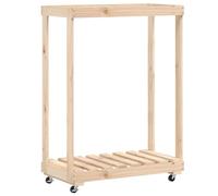 Leñero con ruedas madera maciza de pino 76,5x40x108 cm