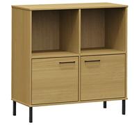 vidaXL Librería Patas de Metal Oslo Madera Maciza marrón 90x35x90,5 cm, Biblioteca, estantería para Libros, librería de Madera, estantería