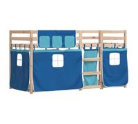 vidaXL Litera con Cortinas Madera Maciza de Pino Azul 80x200 cm, Cama, Estructura de Cama, litera Baja, Muebles de Dormitorio, litera Doble