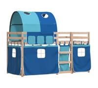 vidaXL Litera doble de madera maciza de pino 90x190 cm con cortinas – Azul