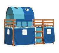 vidaXL Litera con Cortinas Madera Maciza de Pino Azul 90x190 cm, Cama, Estructura de Cama, litera Baja, Muebles de Dormitorio, litera Doble