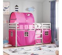 vidaXL Litera con Cortinas Madera Maciza de Pino Rosa 90x190 cm, Cama, Estructura de Cama, litera Baja, Muebles de Dormitorio, litera Doble