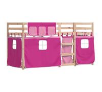 vidaXL Litera con Cortinas Madera Maciza de Pino Rosa 90x200 cm, Cama, Estructura de Cama, litera Baja, Muebles de Dormitorio, litera Doble