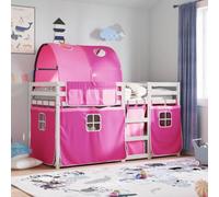 vidaXL Litera con Cortinas Madera Maciza de Pino Rosa 90x200 cm, Cama, Estructura de Cama, litera Baja, Muebles de Dormitorio, litera Doble