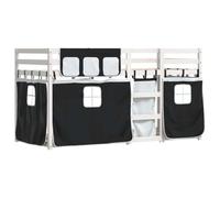 vidaXL Litera con Cortinas Madera Maciza Pino Blanco y Negro 80x200 cm, Cama, Estructura de Cama, litera Baja, Muebles de Dormitorio, litera Doble