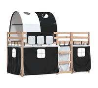 vidaXL Litera doble con cortinas Madera maciza pino 90x190 cm Blanco y negro