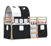 vidaXL Litera con Cortinas Madera Maciza Pino Blanco y Negro 90x190 cm, Cama, Estructura de Cama, litera Baja, Muebles de Dormitorio, litera Doble