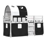 vidaXL Litera con Cortinas Madera Maciza Pino Blanco y Negro 90x190 cm, Cama, Estructura de Cama, litera Baja, Muebles de Dormitorio, litera Doble