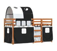 vidaXL Litera con Cortinas Madera Maciza Pino Blanco y Negro 90x190 cm, Cama, Estructura de Cama, litera Baja, Muebles de Dormitorio, litera Doble