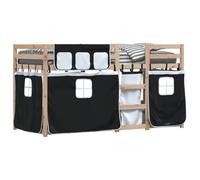 vidaXL Litera con Cortinas Madera Maciza Pino Blanco y Negro 90x190 cm, Cama, Estructura de Cama, litera Baja, Muebles de Dormitorio, litera Doble