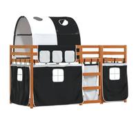 vidaXL Litera con Cortinas Madera Maciza Pino Blanco y Negro 90x190 cm, Cama, Estructura de Cama, litera Baja, Muebles de Dormitorio, litera Doble