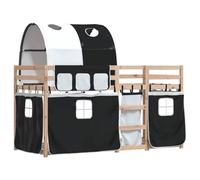 vidaXL Litera con Cortinas Madera Maciza Pino Blanco y Negro 90x200 cm, Cama, Estructura de Cama, litera Baja, Muebles de Dormitorio, litera Doble