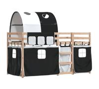 vidaXL Litera con Cortinas Madera Maciza Pino Blanco y Negro 90x200 cm, Cama, Estructura de Cama, litera Baja, Muebles de Dormitorio, litera Doble