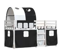 vidaXL Litera con Cortinas Madera Maciza Pino Blanco y Negro 90x200 cm, Cama, Estructura de Cama, litera Baja, Muebles de Dormitorio, litera Doble