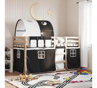 vidaXL Litera con Cortinas Madera Maciza Pino Blanco y Negro 90x200 cm, Cama, Estructura de Cama, litera Baja, Muebles de Dormitorio, litera Doble