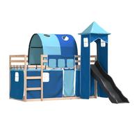 vidaXL Litera con tobogán y Cortinas Azul 90x190 cm