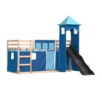 vidaXL Litera con tobogán y Cortinas Azul 90x190 cm