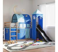 vidaXL Litera con tobogán y Cortinas Azul 90x190 cm