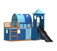 vidaXL Litera con tobogán y Cortinas Azul 90x200 cm