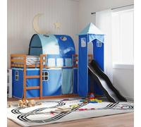 vidaXL Litera con tobogán y Cortinas Azul 90x200 cm