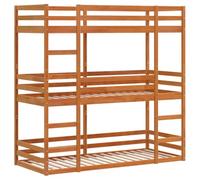 Litera Triple De Madera Maciza De Pino Marrón Cera 90x190 Cm Vidaxl