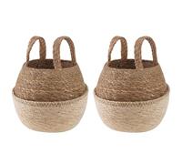 vidaXL Maceta con Asas 2 pcs Blanco Ø 22 x 20 cm 100% Hierba Marina, Maceta de Yute Tejida, macetero cilíndrico, Decorativo, para Interiores y rusticidad Encantadora
