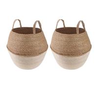vidaXL Maceta con Asas 2 pcs Blanco Ø 32 x 32 cm 100% Hierba Marina, Maceta de Yute Tejida, macetero cilíndrico, Decorativo, para Interiores y rusticidad Encantadora