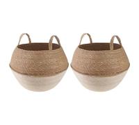 vidaXL Maceta con Asas 2 pcs Blanco Ø 45 x 36 cm 100% Hierba Marina, Maceta de Yute Tejida, macetero cilíndrico, Decorativo, para Interiores y rusticidad Encantadora