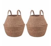 vidaXL Maceta con Asas 2 pcs Natural Ø 22 x 20 cm 100% Hierba Marina, Maceta de Yute Tejida, macetero cilíndrico, Decorativo, para Interiores y rusticidad Encantadora