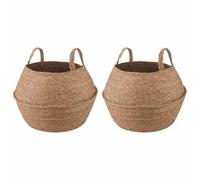 vidaXL Maceta con Asas 2 pcs Natural Ø 45 x 36 cm 100% Hierba Marina, Maceta de Yute Tejida, macetero cilíndrico, Decorativo, para Interiores y rusticidad Encantadora