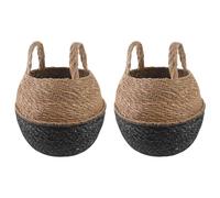 vidaXL Maceta con Asas 2 pcs Negro Ø 22 x 20 cm 100% Hierba Marina, Maceta de Yute Tejida, macetero cilíndrico, Decorativo, para Interiores y rusticidad Encantadora