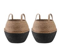 vidaXL Maceta con Asas 2 pcs Negro Ø 32 x 32 cm 100% Hierba Marina, Maceta de Yute Tejida, macetero cilíndrico, Decorativo, para Interiores y rusticidad Encantadora