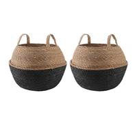 vidaXL Maceta con Asas 2 pcs Negro Ø 45 x 36 cm 100% Hierba Marina, Maceta de Yute Tejida, macetero cilíndrico, Decorativo, para Interiores y rusticidad Encantadora
