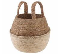 vidaXL Maceta con Asas Blanco Ø 22 x 20 cm 100% Hierba Marina, Maceta de Yute Tejida, macetero cilíndrico, Decorativo, para Interiores y rusticidad Encantadora