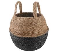 vidaXL Maceta con Asas Negro Ø 22 x 20 cm 100% Hierba Marina, Maceta de Yute Tejida, macetero cilíndrico, Decorativo, para Interiores y rusticidad Encantadora