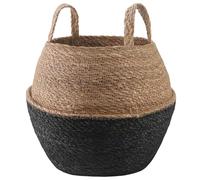 vidaXL Maceta con Asas Negro Ø 32 x 32 cm 100% Hierba Marina, Maceta de Yute Tejida, macetero cilíndrico, Decorativo, para Interiores y rusticidad Encantadora