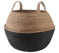 vidaXL Maceta con Asas Negro Ø 45 x 36 cm 100% Hierba Marina, Maceta de Yute Tejida, macetero cilíndrico, Decorativo, para Interiores y rusticidad Encantadora