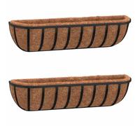 vidaXL Macetas Pared 2 uds Revestimiento Coco Acero Negro 61x19x16cm, Maceta de Pared, Maceta de Pared de Coco, Jardinera Colgante, macetero de Pared