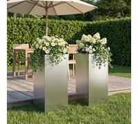 vidaXL Macetero de Jardín 2 uds. Plateado 20 x 20 x 50 cm, para jardín y , rectangular, resistente al , ideal para flores y plantas