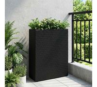 vidaXL Macetero Negro 55 x 22 x 70 cm ratán sintético, rectangular, , con soporte elevado, diseño de ratán, ideal para exteriores, a