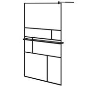 vidaXL Mampara Ducha con Estante, Particiones de Baño Coloca Toallas Champú Acondicionador, Puerta de Ducha, Vidrio y Aluminio Negro 115x195cm