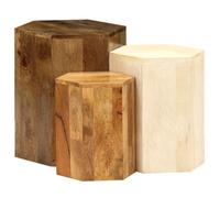 vidaXL Mango Set 3 Mesas Centro Madera Mesitas Auxiliares Café Té Sala Entrada