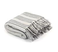 vidaXL Manta a Rayas, Mantita Suave al Tacto, Manta Decorativa de Sofá, Manta para Silla Reposabrazos Cama, Algodón Gris y Blanco 125x150 cm