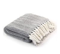 vidaXL Manta en Espiguilla, Mantita Suave al Tacto, Manta Decorativa de Sofá, Manta para Silla Reposabrazos Cama, Algodón Azul Marino 220x250 cm